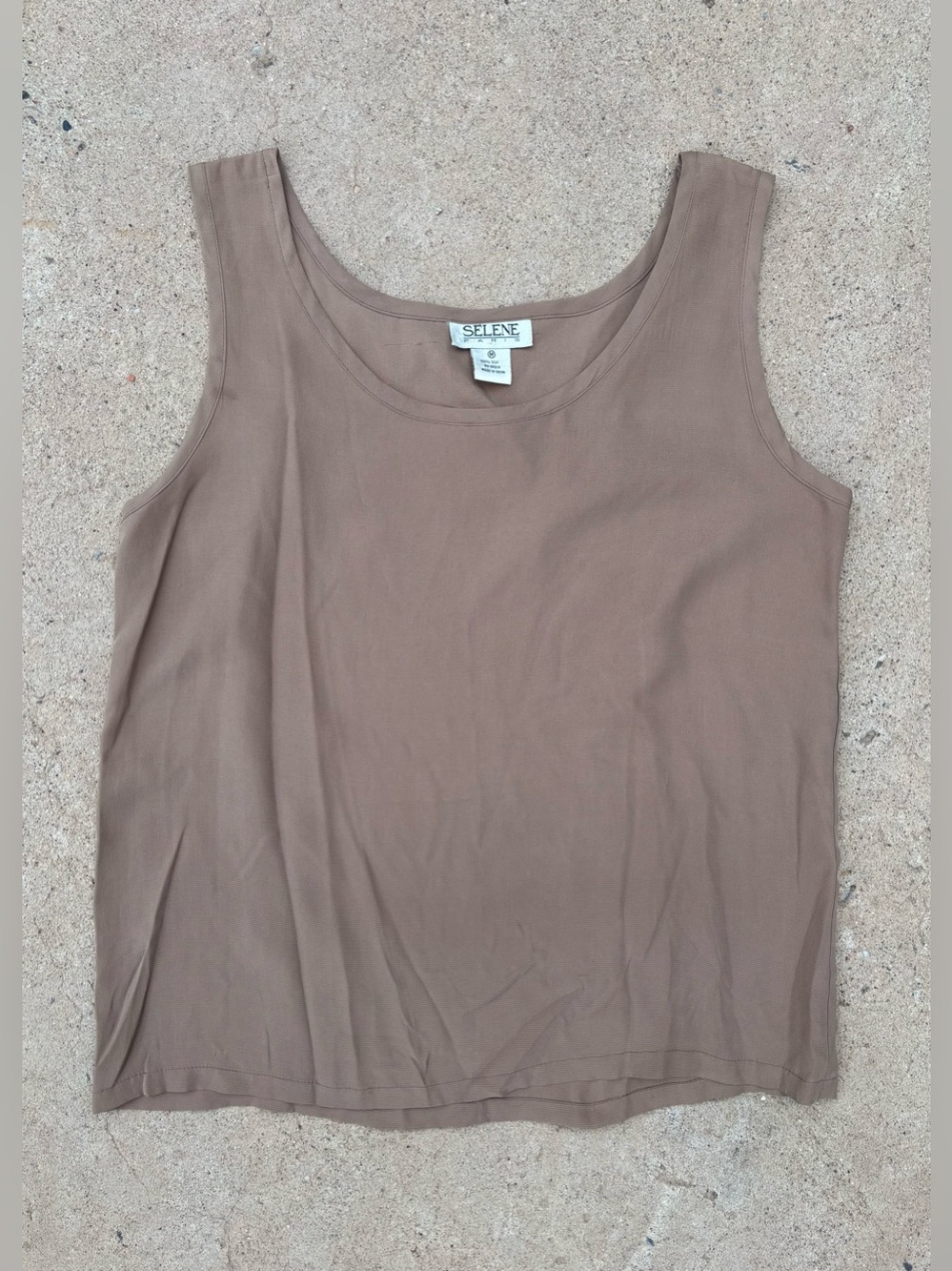 Selene Paris 100% Silk Mushroom Taupe Brown Tank Size Medium